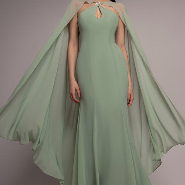 Multiway Cape Chiffon With Embellished Trim Maxi Dress - Sage Green by Goddiva