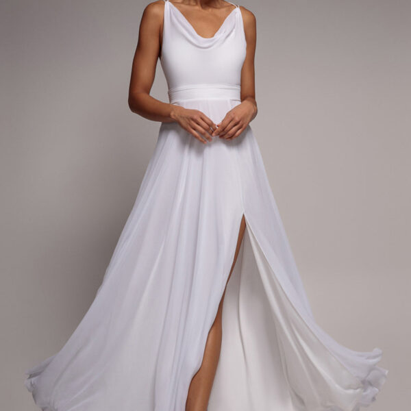 Chiffon Cowl Twisted Rope Strap Lace-up Flared Maxi Dress - Ivory by Goddiva
