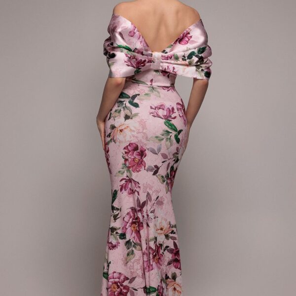 Off Shoulder Floral Bow Back Maxi Dress - Blush Pink by Goddiva