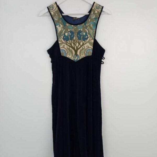Vintage Anna Belinda Velvet Bib Front Dress Blue Size: S