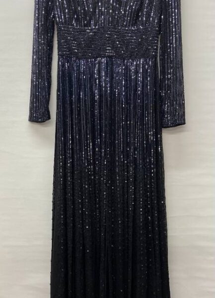 Escada Silk Sequin Evening Dress Navy Black Size: S