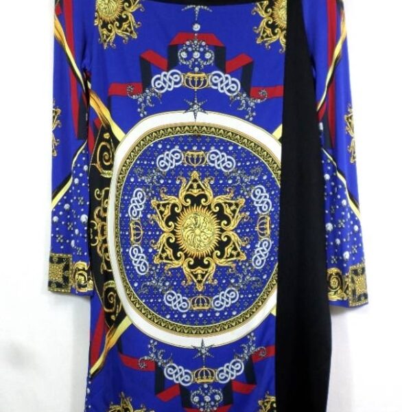 Versace Dress - Viscose Stretch Blue & Black Size: L