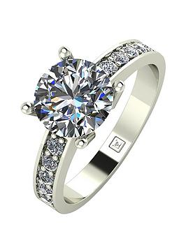Moissanite Lady Lynsey 9Ct Gold 2.25Ct Total Round Brilliant Moissanite Solitaire Ring With Stone Set Shoulders
