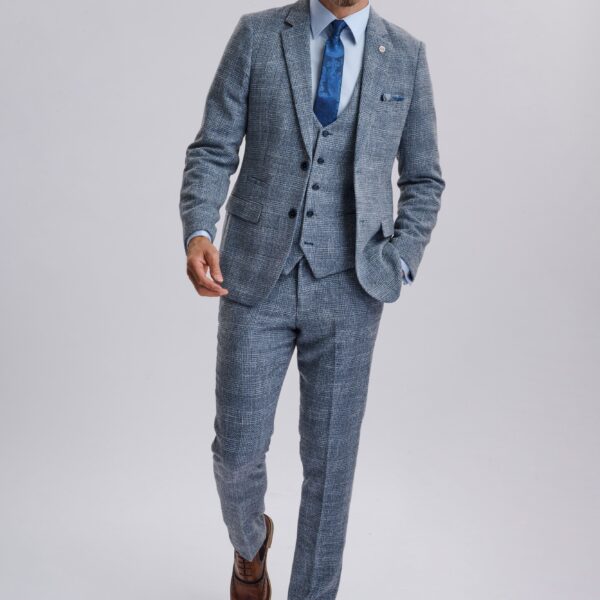 Kris - Sky Blue Tweed Three Piece Suit