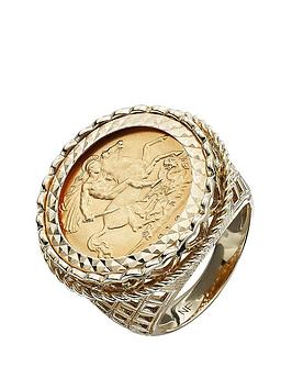 The Love Collection 9 Carat Yellow Gold Half Sovereign Mens Ring