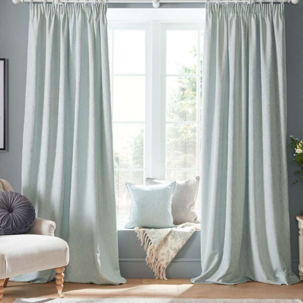 Laura Ashley Whinfell Jacquard Pencil Pleat Curtains Light Blue Mix