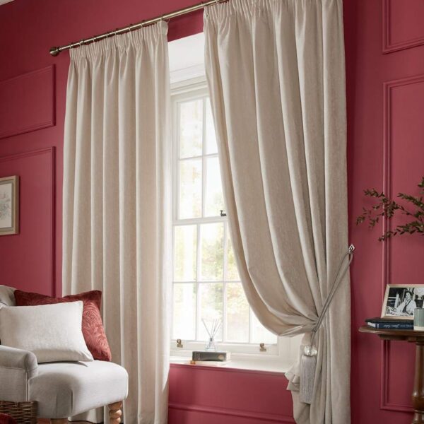 Laura Ashley Whinfell Jacquard Pencil Pleat Curtains Natural