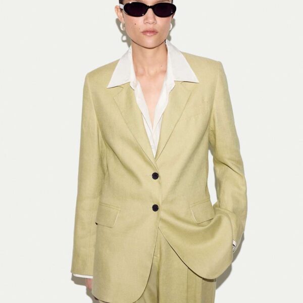 Jigsaw Pure Linen Textured Longline Blazer Green