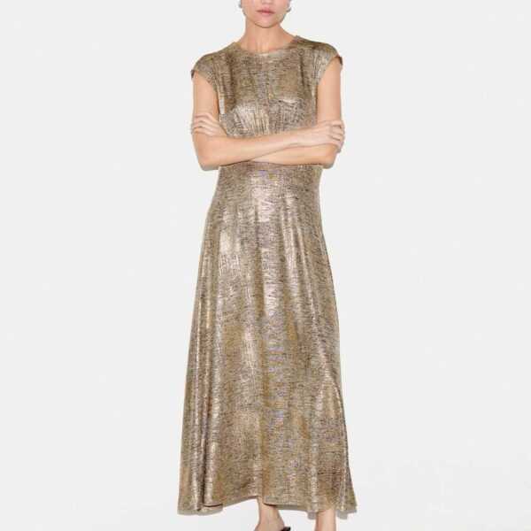 Jigsaw Sparkly Round Neck Midaxi Waisted Dress Gold Mix