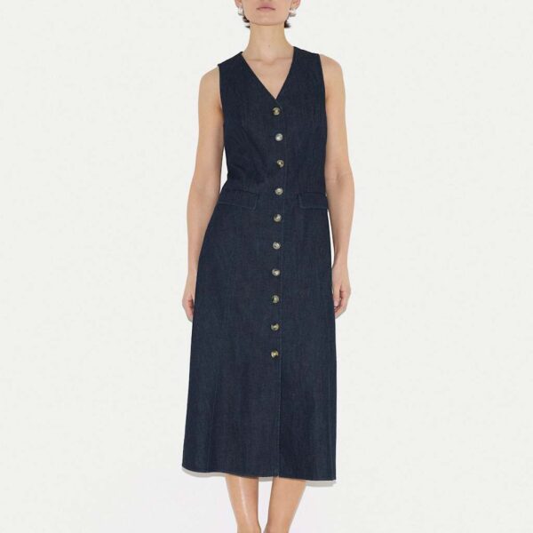 Jigsaw Pure Cotton V-Neck Midi Tea Dress Blue