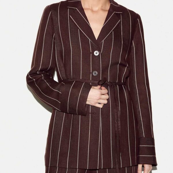 Jigsaw Linen Blend Striped Blazer Brown Mix