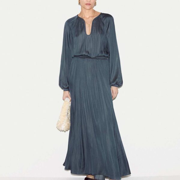 Jigsaw Satin U-Neck Midaxi Relaxed Waisted Dress Medium Blue