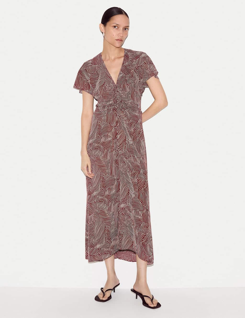 Jigsaw Crepe Printed Midaxi Tea Dress Red Mix