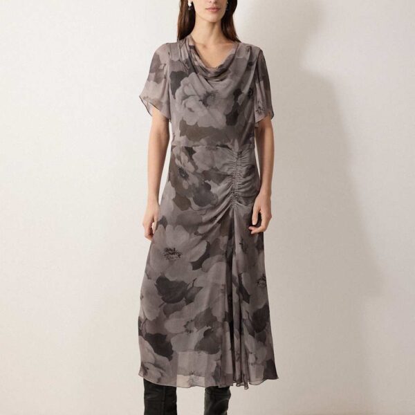 Jigsaw Floral Cowl Neck Midi Shift Dress Multi