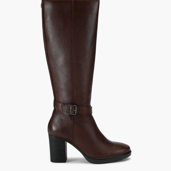 Carvela Leather Block Heel Knee High Boots Dark Brown