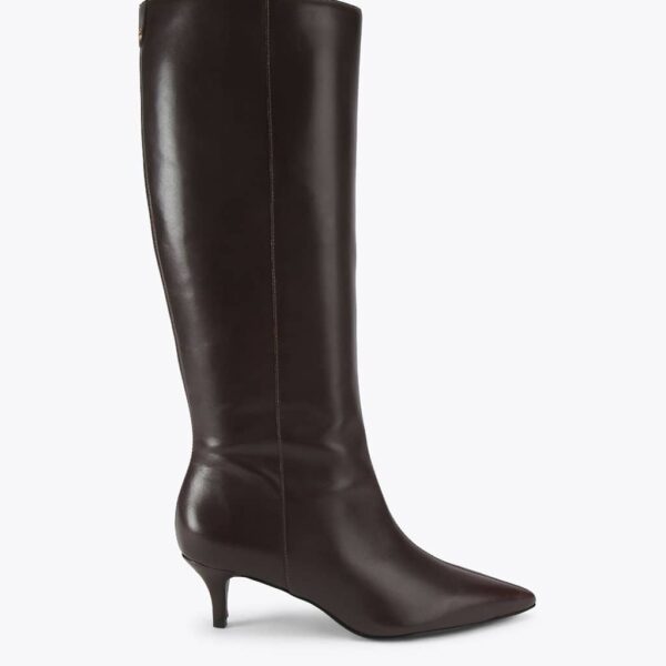 Carvela Leather Kitten Heel Knee High Boots Dark Brown