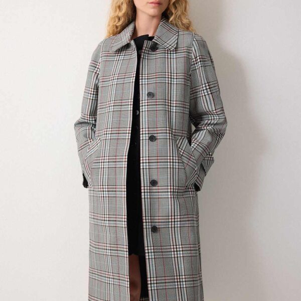Jigsaw Lyocell Blend Bonded Checked Trench Coat Cream Mix
