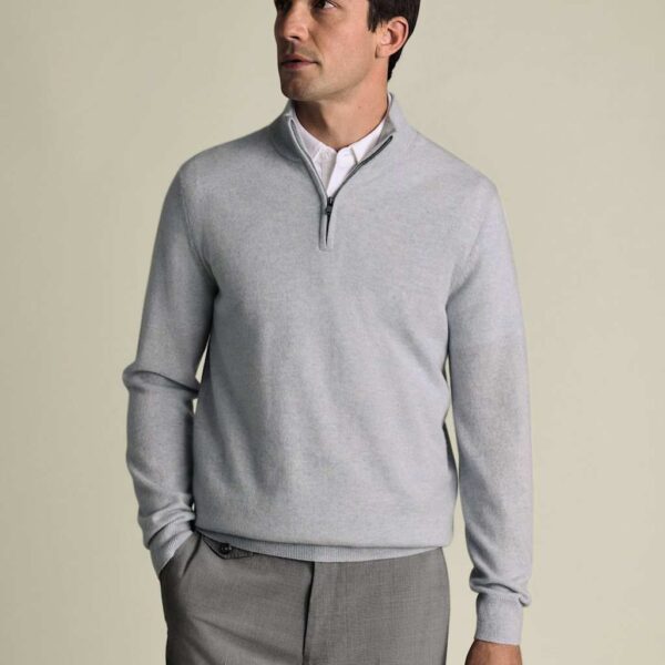 Charles Tyrwhitt Pure Cashmere Half Zip Jumper Light Blue