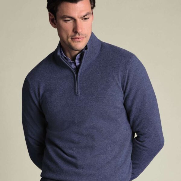 Charles Tyrwhitt Pure Cashmere Half Zip Jumper Blue Denim