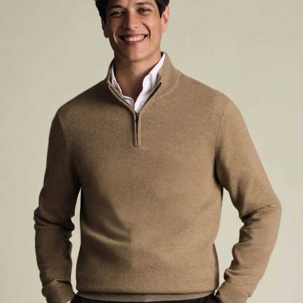Charles Tyrwhitt Pure Cashmere Half Zip Jumper Tan