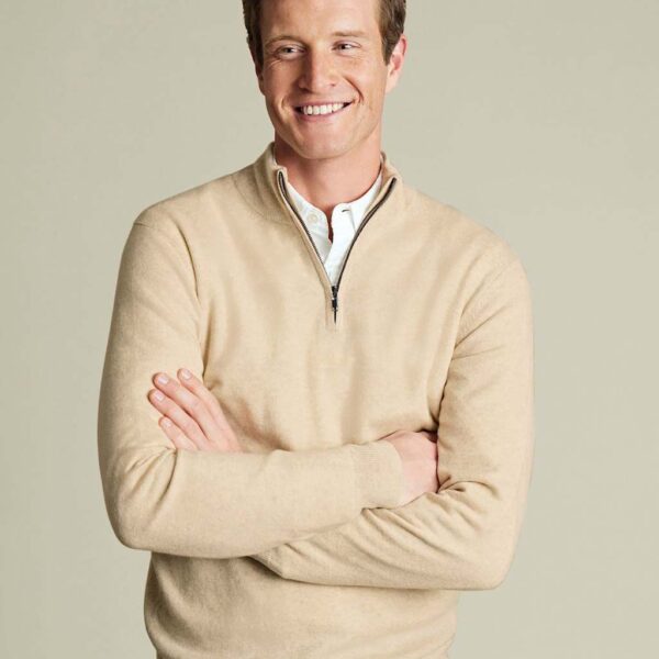 Charles Tyrwhitt Pure Cashmere Half Zip Jumper Cream