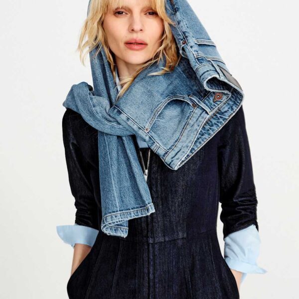Jigsaw Pure Cotton Chambray Zip Front Midi Dress Denim