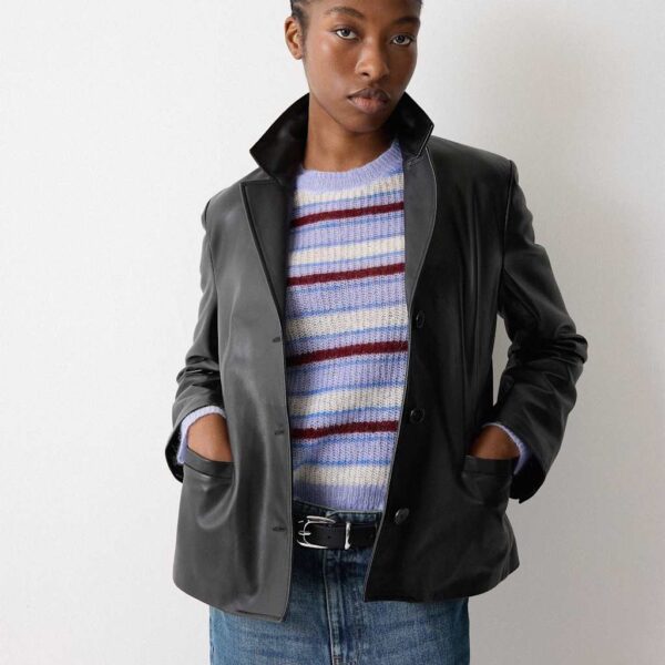 Jigsaw Leather Tailored Single Breasted Blazer Black