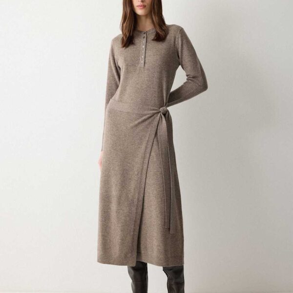 Jigsaw Merino Wool Blend Midi Wrap Dress Taupe