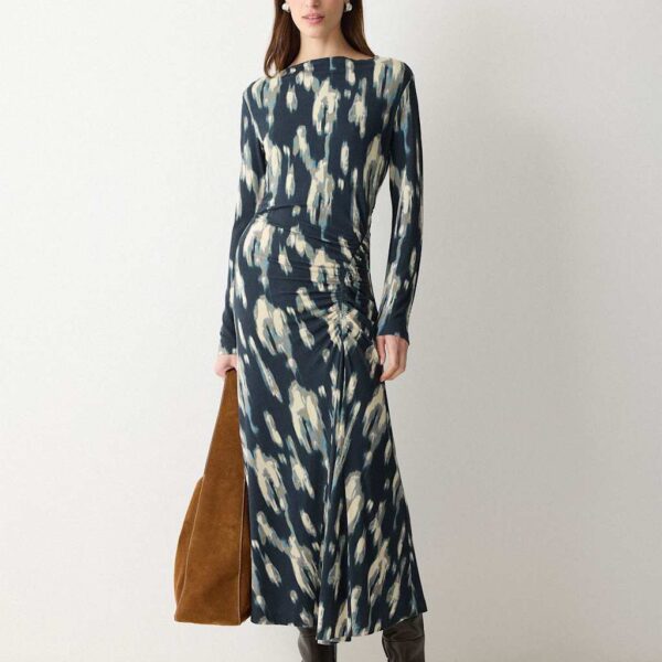 Jigsaw Jersey Printed Ruched Midi Column Dress Blue Mix