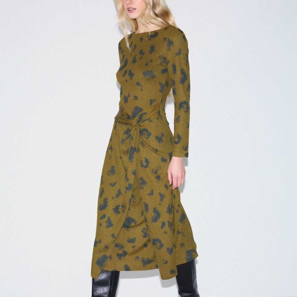 Jigsaw Wool Blend Printed Midi Wrap Dress Khaki Mix