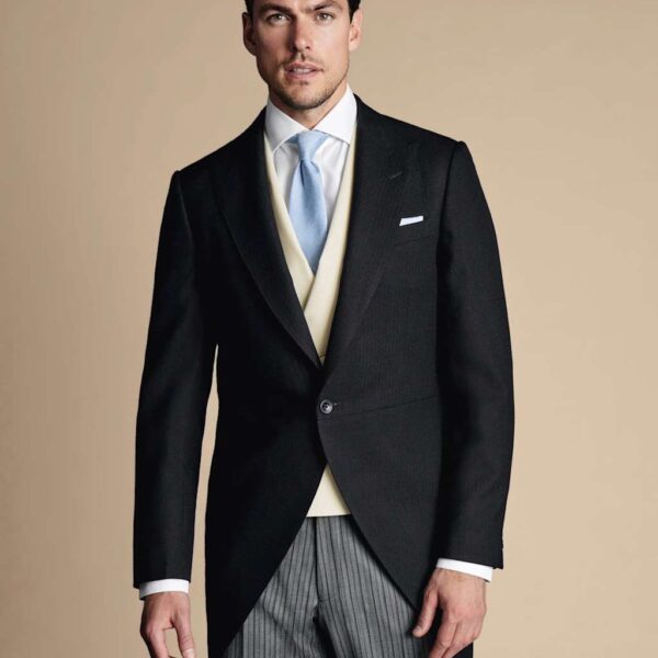 Charles Tyrwhitt Slim Fit Herringbone Morning Suit Tailcoat Black