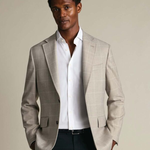 Charles Tyrwhitt Slim Fit Pure Wool Check Textured Blazer Grey Mix