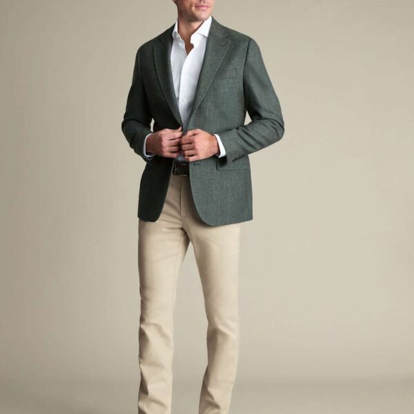Charles Tyrwhitt Slim Fit Pure Wool Tweed Suit Jacket Dark Green Mix
