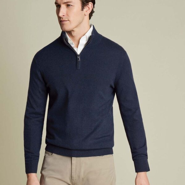 Charles Tyrwhitt Pure Cashmere Half Zip Jumper Navy