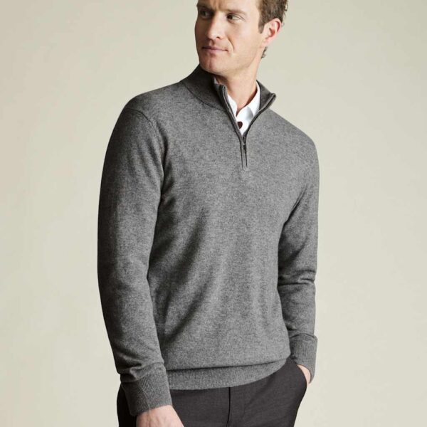 Charles Tyrwhitt Pure Cashmere Half Zip Jumper Grey