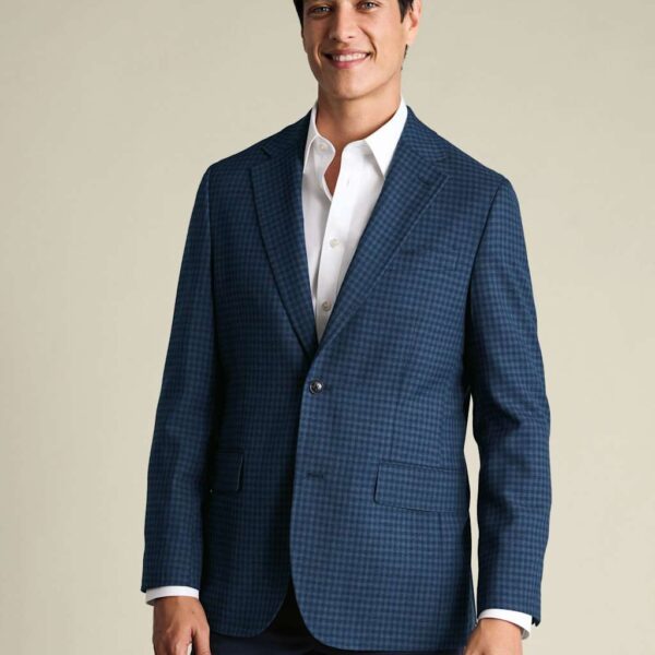 Charles Tyrwhitt Slim Fit Wool Blend Check Textured Blazer Blue Mix