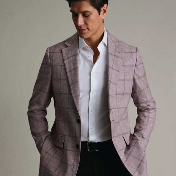 Charles Tyrwhitt Slim Fit Wool Blend Check Suit Jacket Burgundy Mix