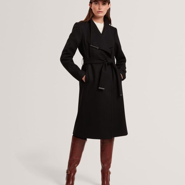Ted Baker Wool Rich Belted Wrap Coat with Cashmere Black