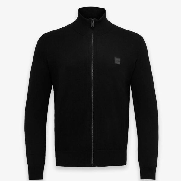 Boss Cotton Rich Funnel Neck Zip Up Jumper Black