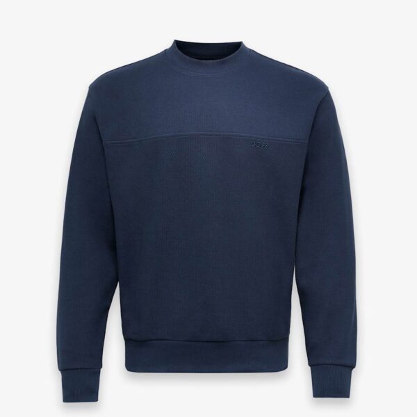 Boss Cotton Rich Textured Crew Neck Jumper Navy