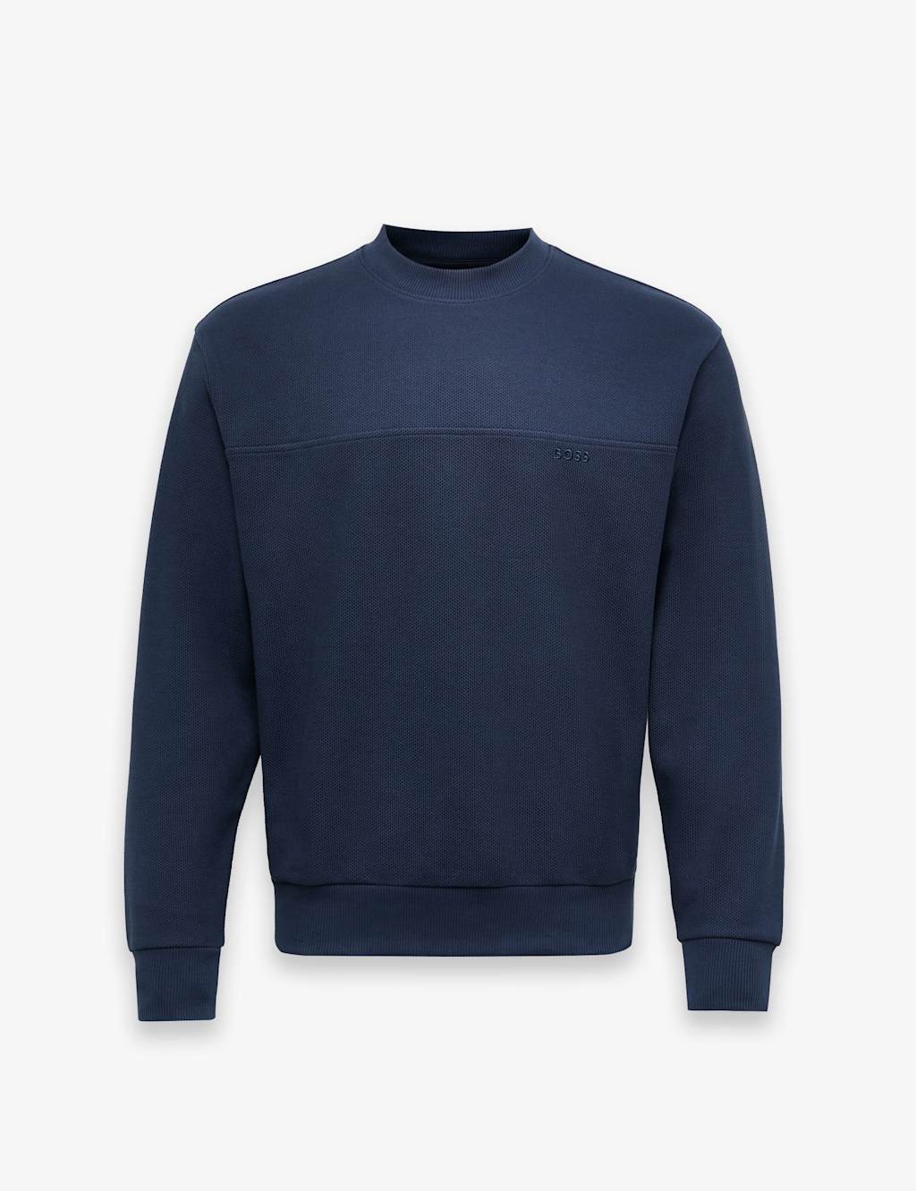 Boss Cotton Rich Textured Crew Neck Jumper Navy