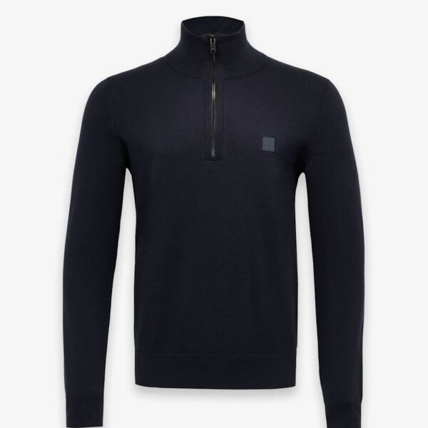 Boss Cotton Rich Half Zip Jumper with Cashmere Navy