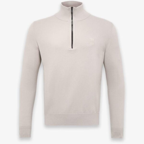 Boss Cotton Rich Half Zip Jumper with Cashmere Beige
