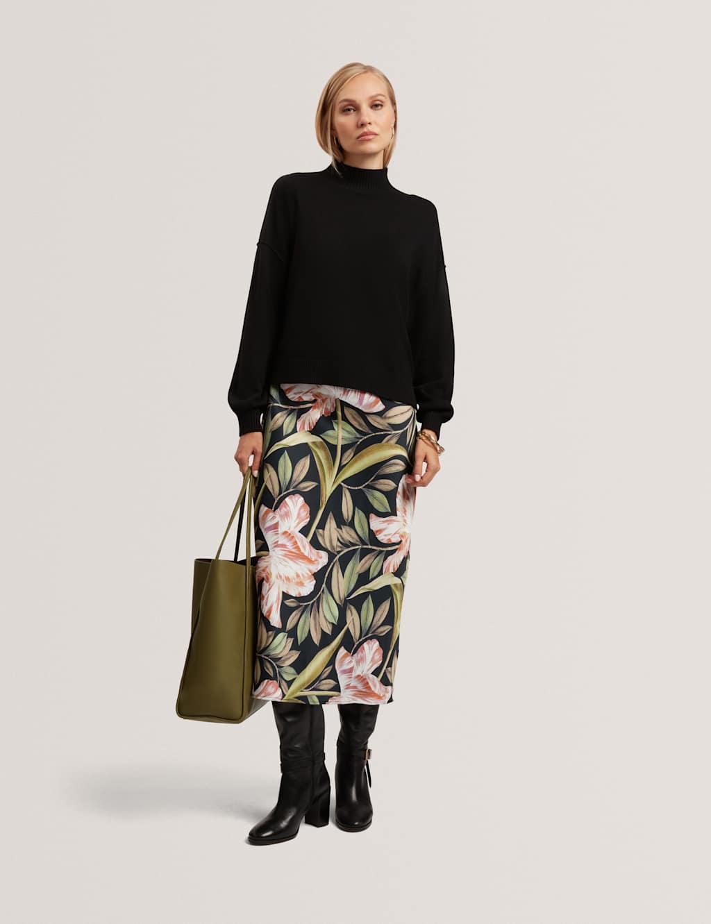 Ted Baker 2 in 1 Jumper With Floral Print Slip Dress Black Mix