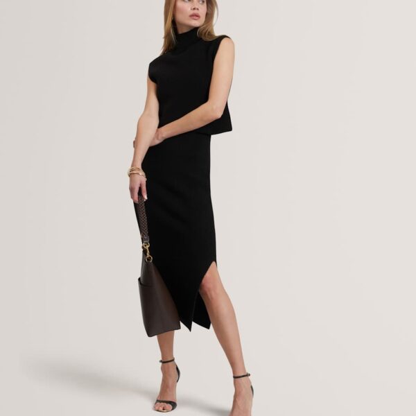 Ted Baker Wool Blend 2 In 1 Rib Knit Mini Dress Black