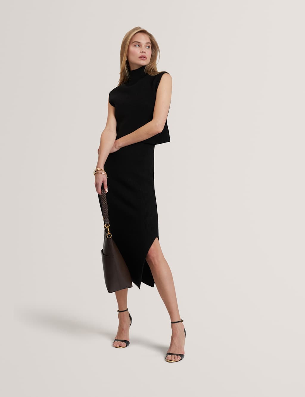 Ted Baker Wool Blend 2 In 1 Rib Knit Mini Dress Black