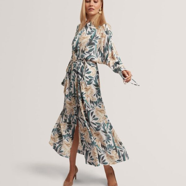 Ted Baker Floral Tie Detail Maxi Shirt Dress Cream