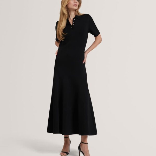 Ted Baker Textured Polo Collar Midaxi Shirt Dress Black