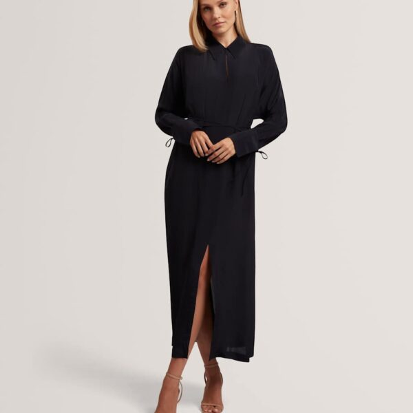 Ted Baker Crepe Tie Detail Midi Shirt Dress Navy