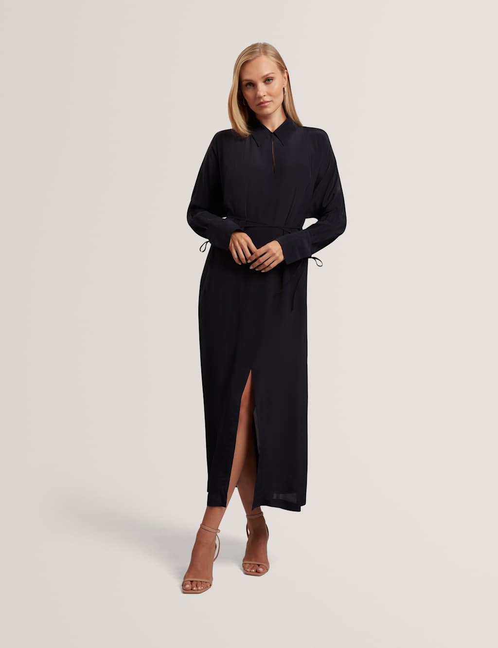 Ted Baker Crepe Tie Detail Midi Shirt Dress Navy